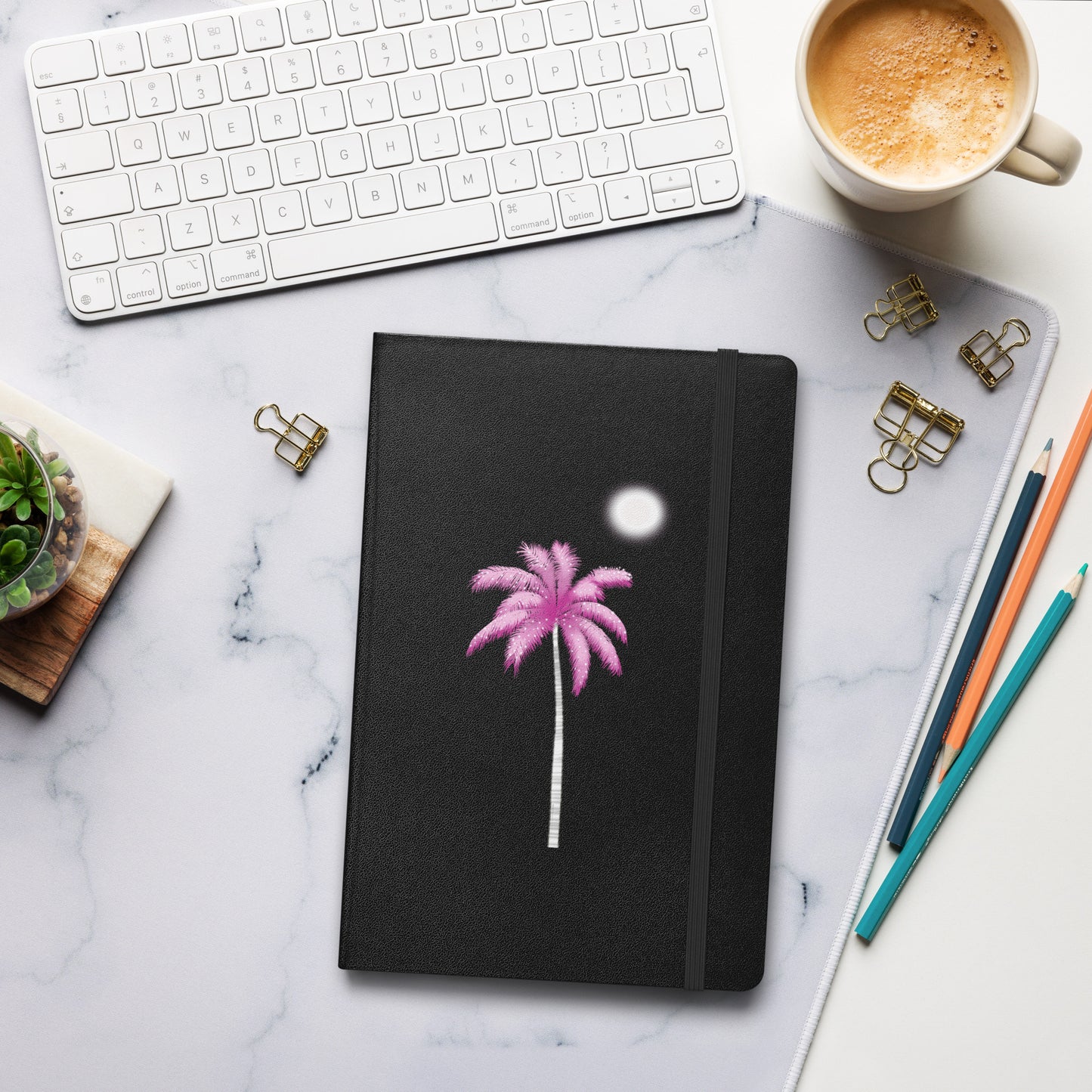 Pink Palm Tree Hardcover Notebook – Shimmery Tropical Travel Journal