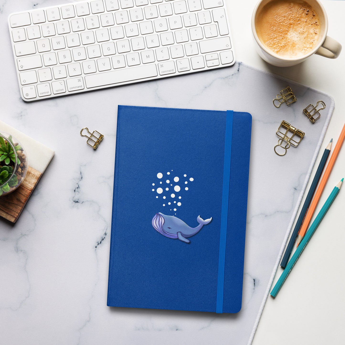 Blue Whale Hardcover Notebook - Hand-Painted Bubble Art for Journaling