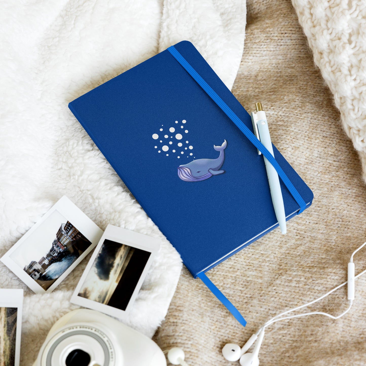 Blue Whale Hardcover Notebook - Hand-Painted Bubble Art for Journaling
