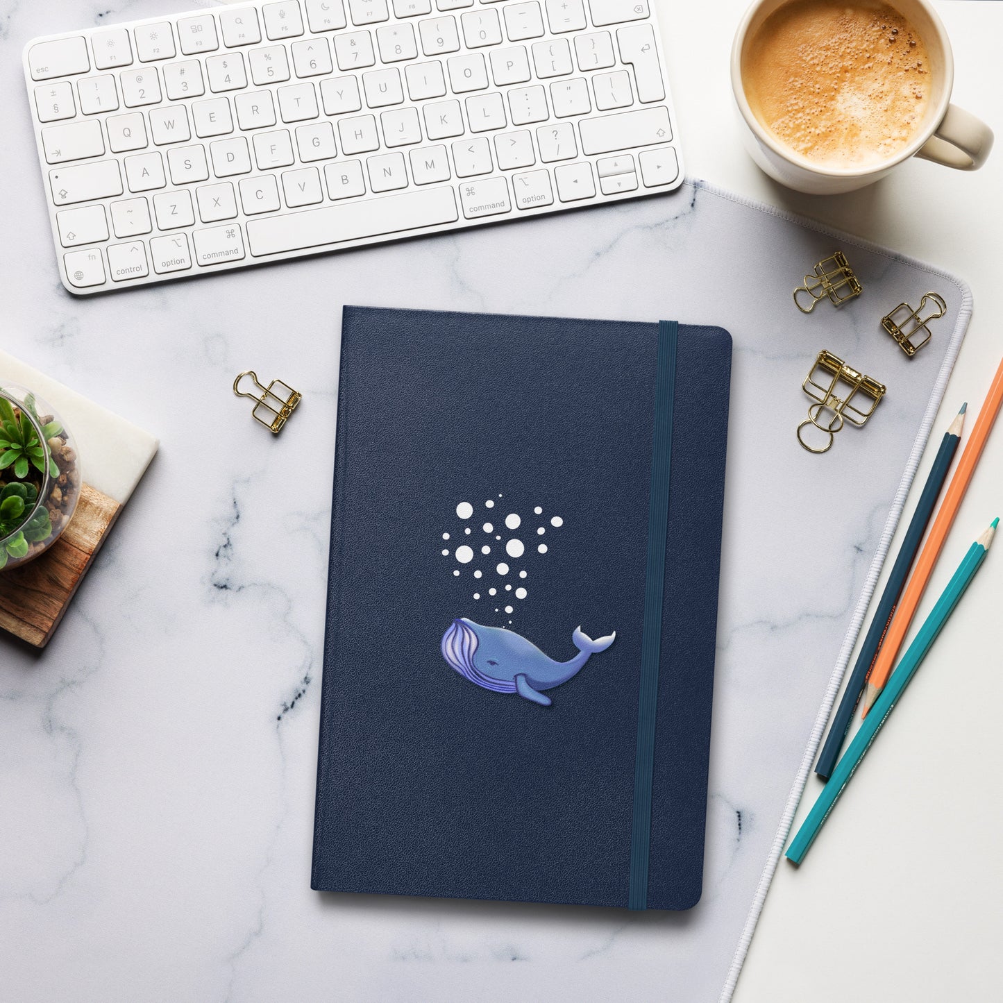 Blue Whale Hardcover Notebook - Hand-Painted Bubble Art for Journaling