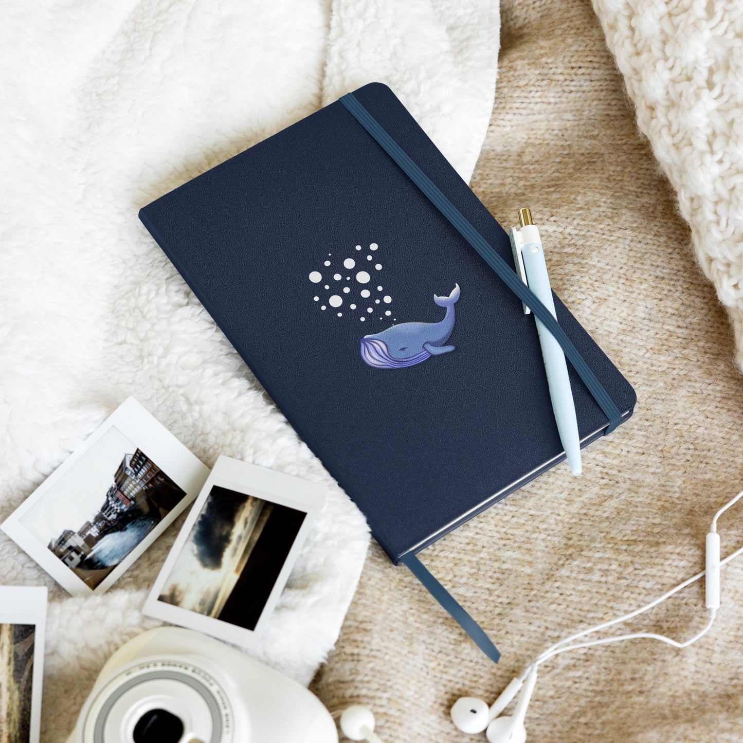 Blue Whale Hardcover Notebook - Hand-Painted Bubble Art for Journaling
