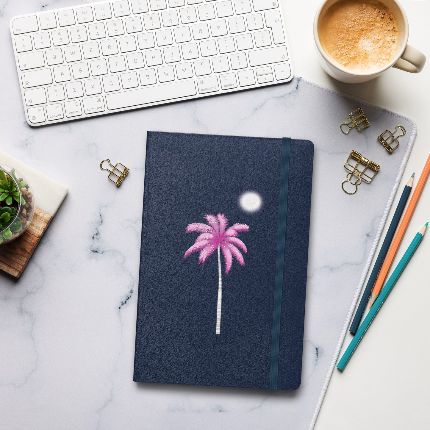 Pink Palm Tree Hardcover Notebook – Shimmery Tropical Travel Journal