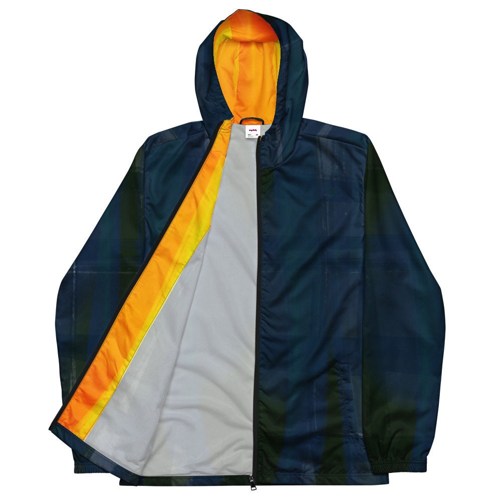 Indigo and Yellow Water-Resistant Windbreaker: Men's Lightweight Mesh-Lined Jacket
