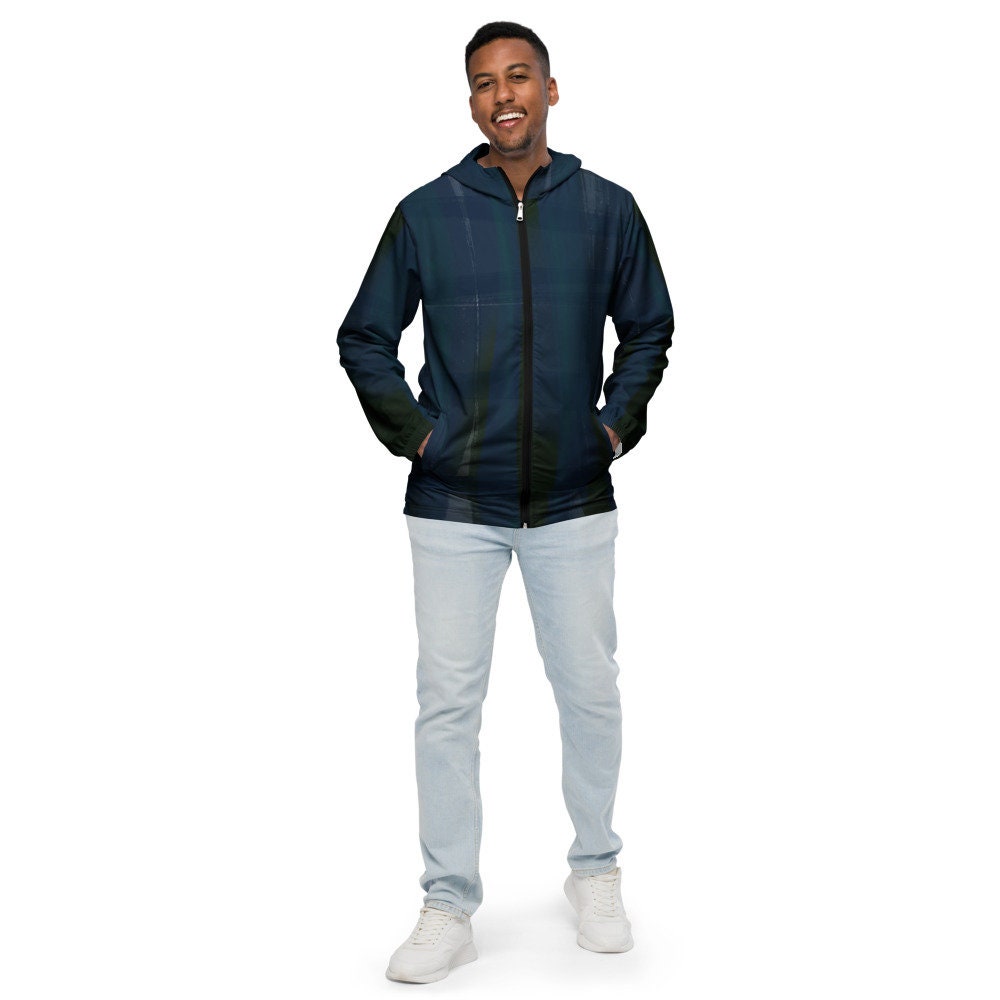 Indigo and Yellow Water-Resistant Windbreaker: Men's Lightweight Mesh-Lined Jacket