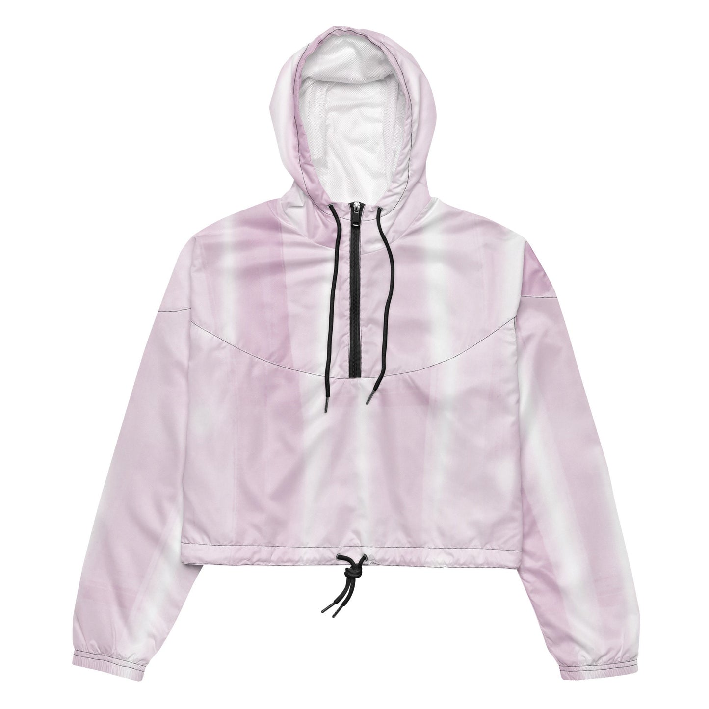 Baby Pink & White Cropped Windbreaker Hoodie – Women's Water-Resistant Jacket
