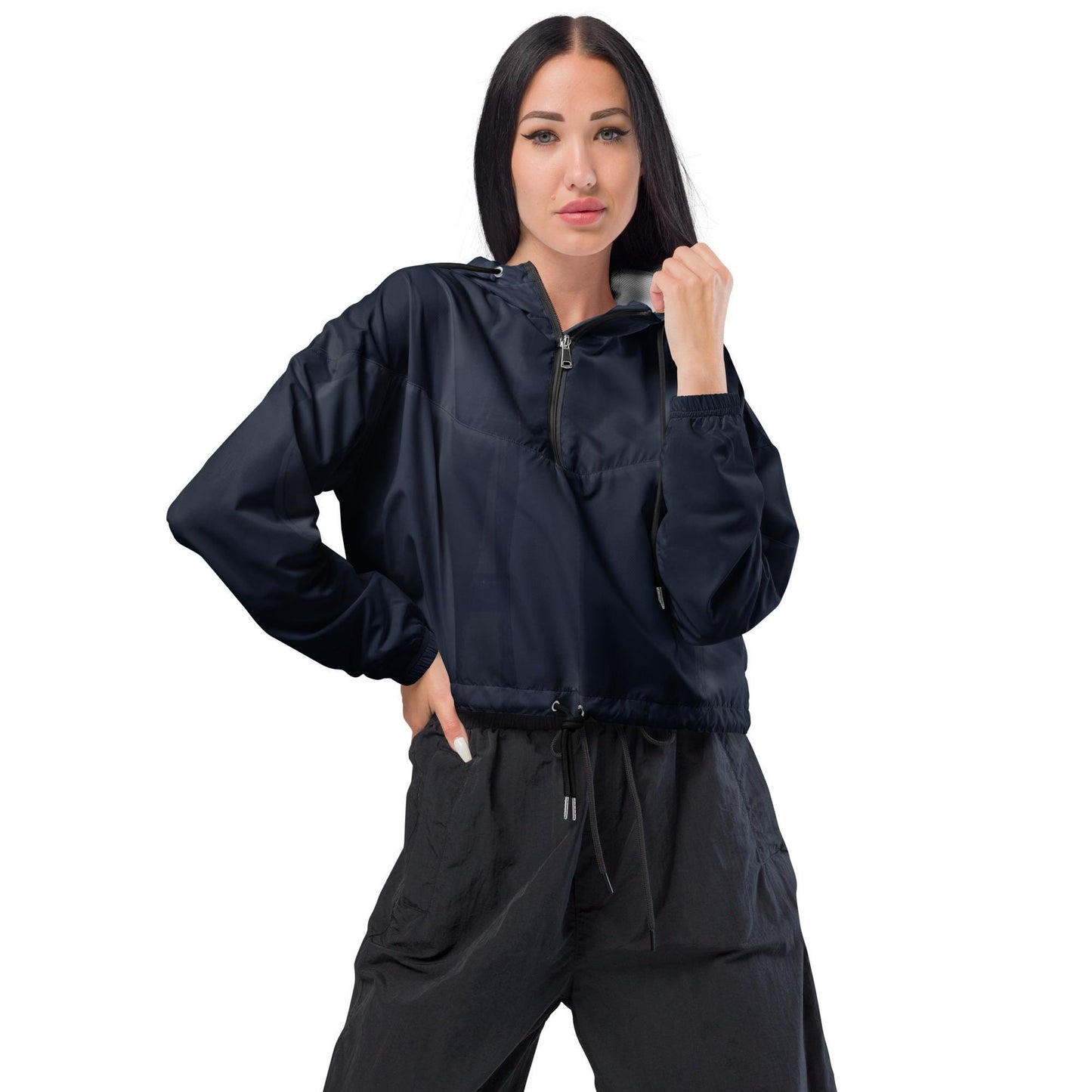 Indigo Cropped Windbreaker Hoodie – Women's Water-Resistant Athletic Jacket