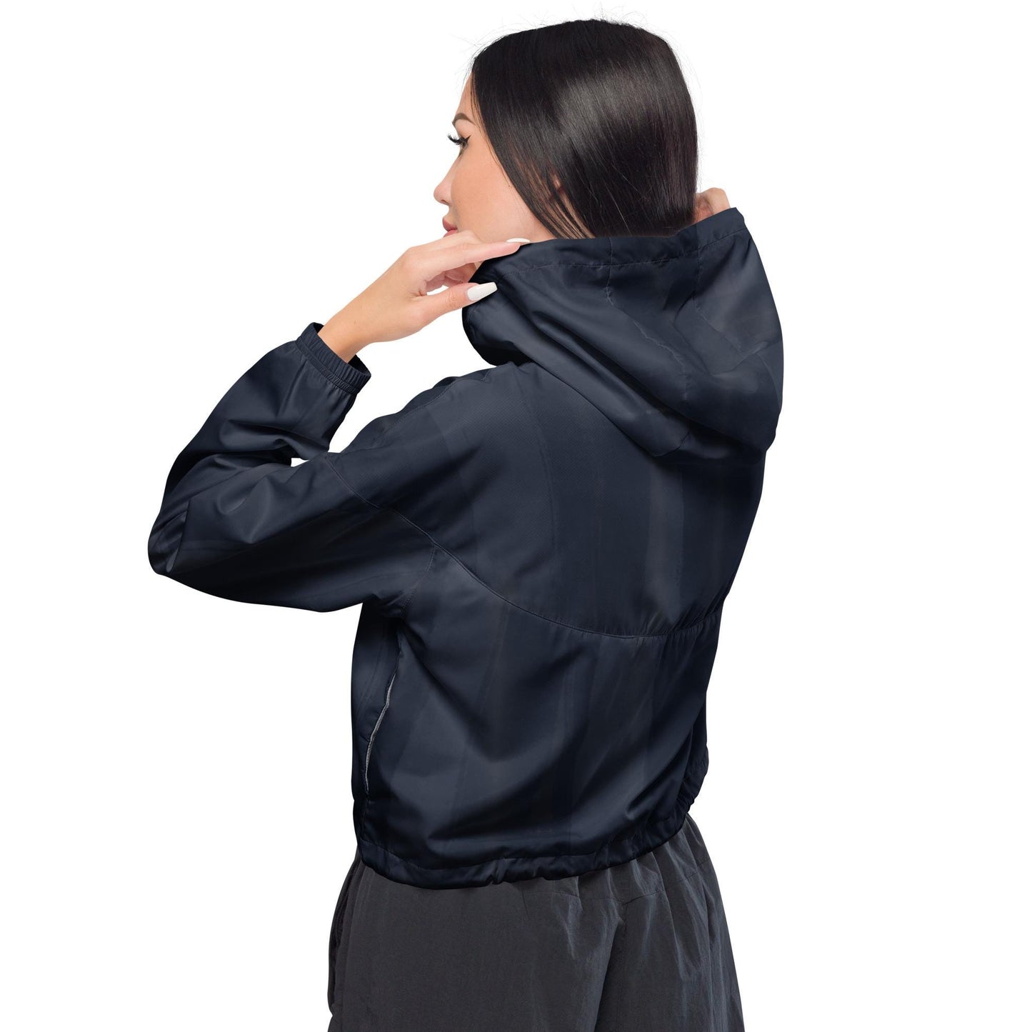 Indigo Cropped Windbreaker Hoodie – Women's Water-Resistant Athletic Jacket