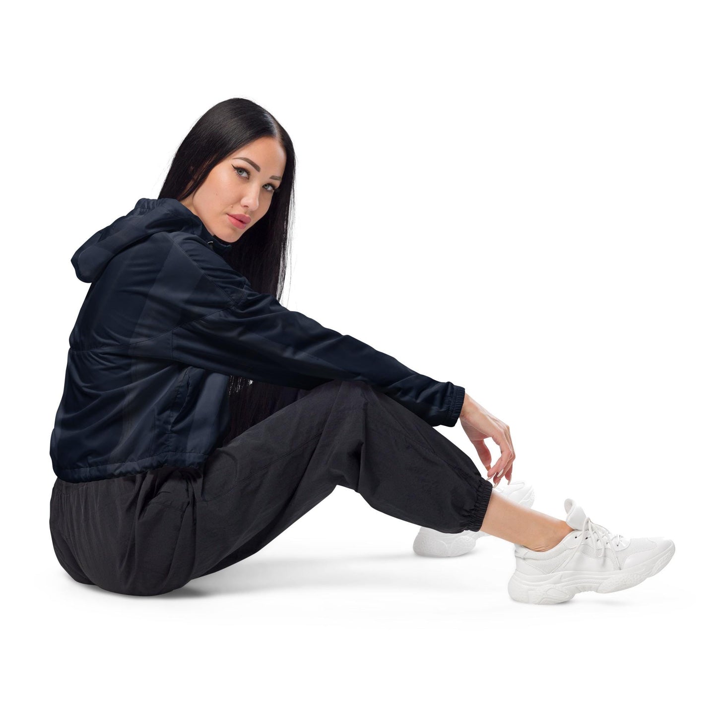 Indigo Cropped Windbreaker Hoodie – Women's Water-Resistant Athletic Jacket