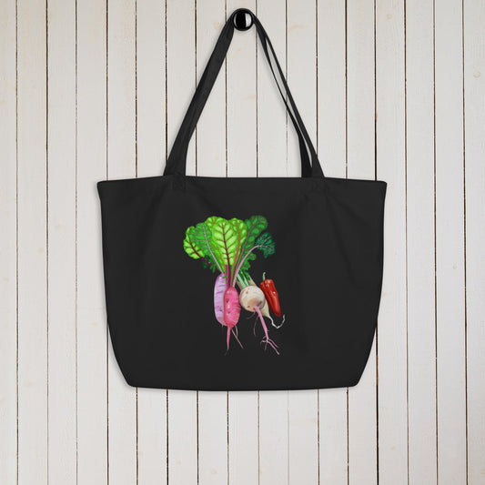 Organic Cotton Tote Bag: Garden Harvest Design, Eco-Friendly Groceries & Travel