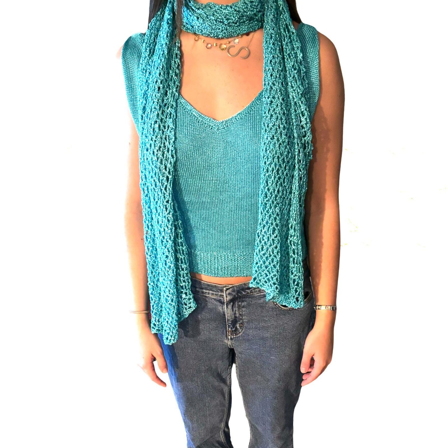 Metallic Teal Shawl & Sweater Set | Handmade in Canada