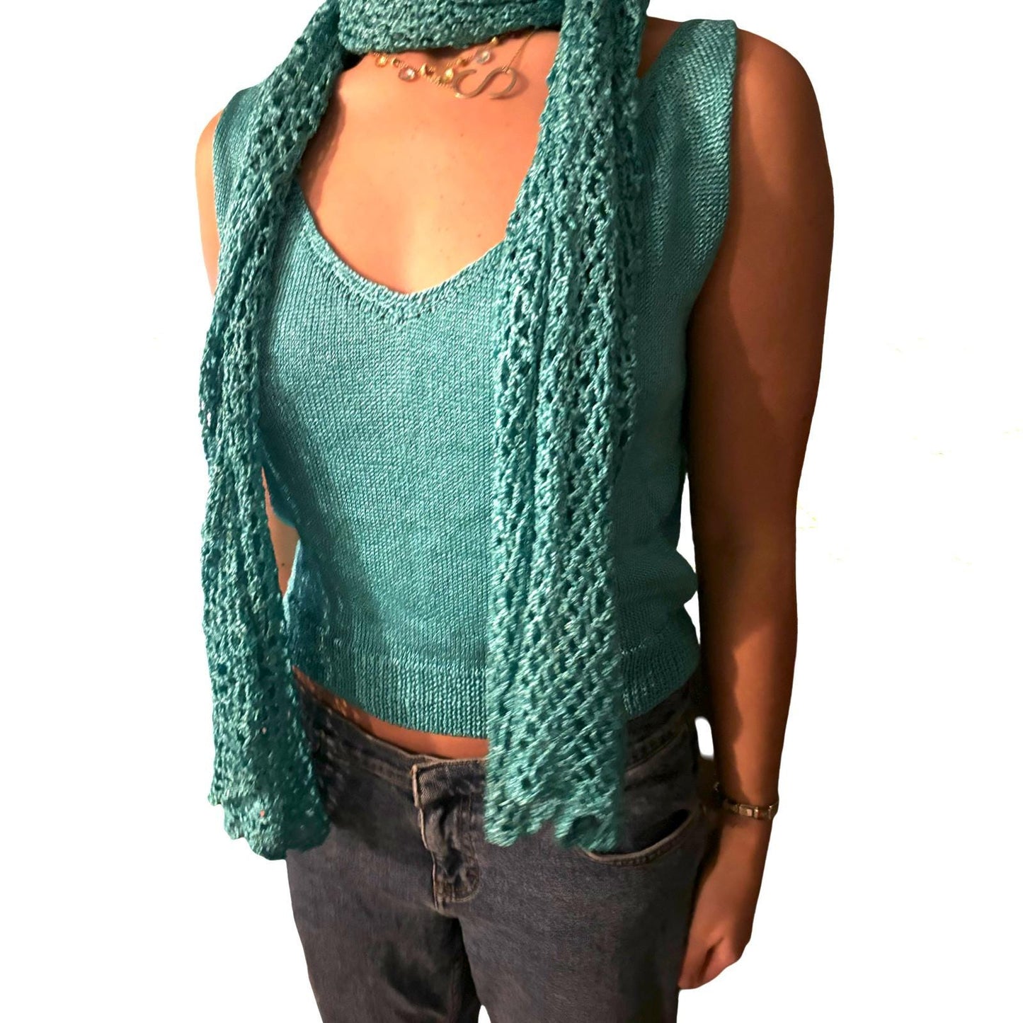 Metallic Teal Shawl & Sweater Set | Handmade in Canada