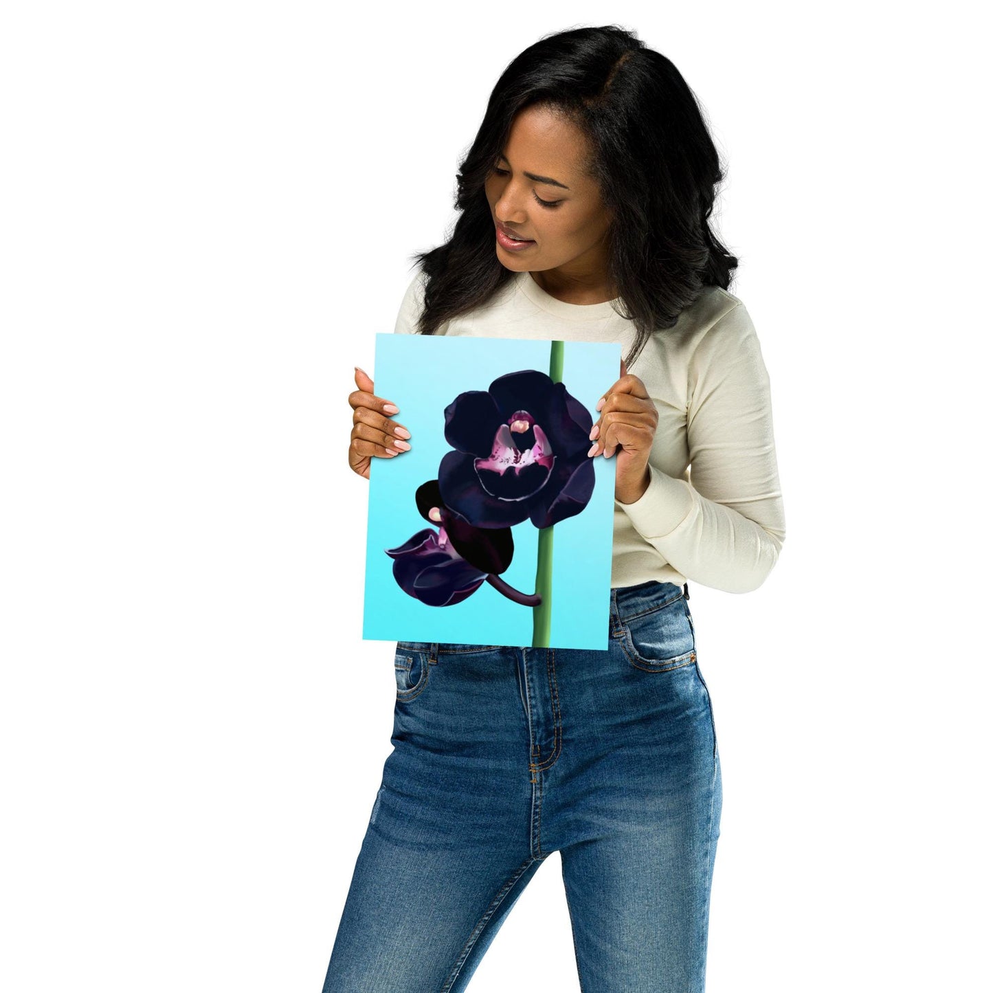 Black Orchid Art Print: Hand-Painted Floral Wall Decor