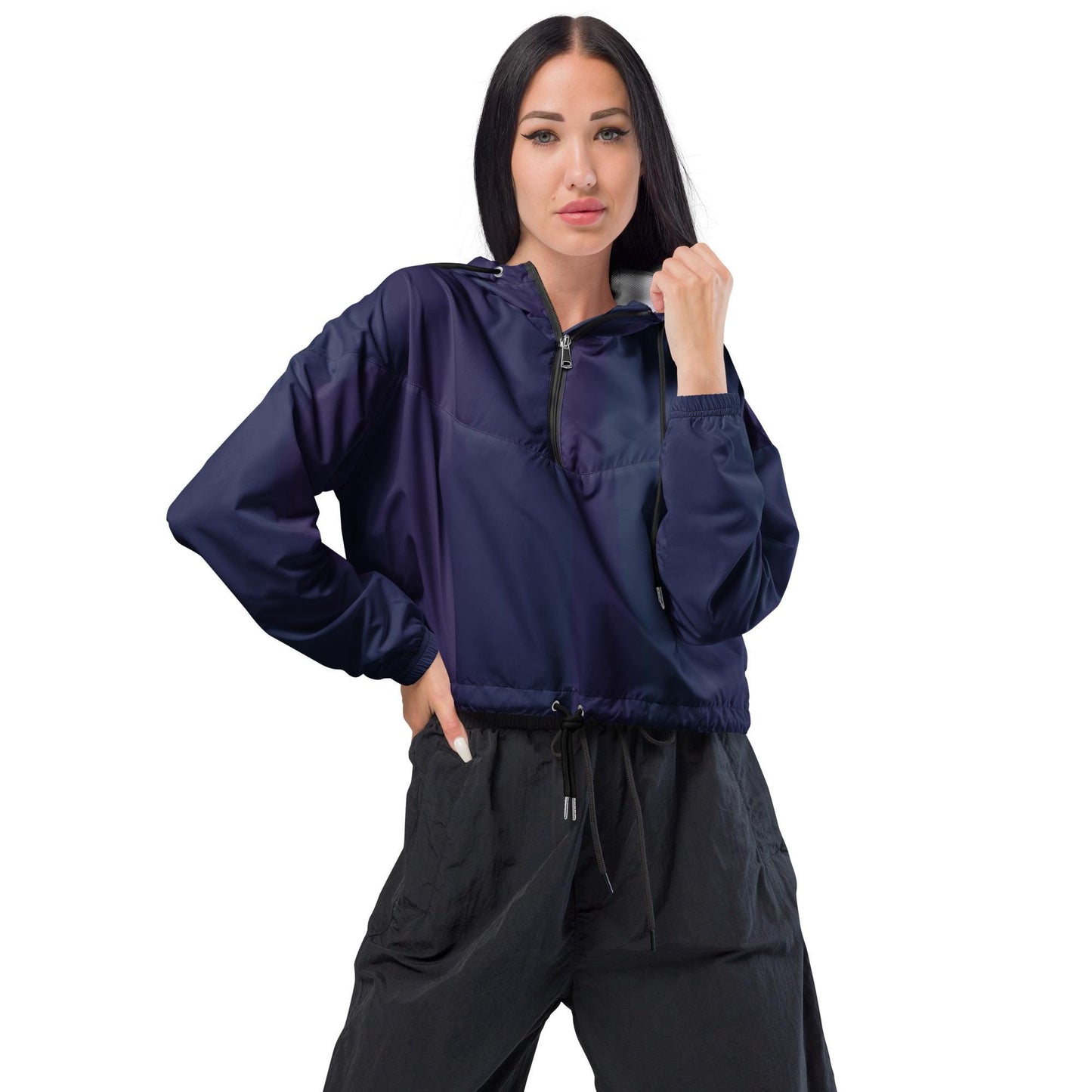 Purple Cropped Windbreaker Hoodie – Women's Water-Resistant Athletic Jacket