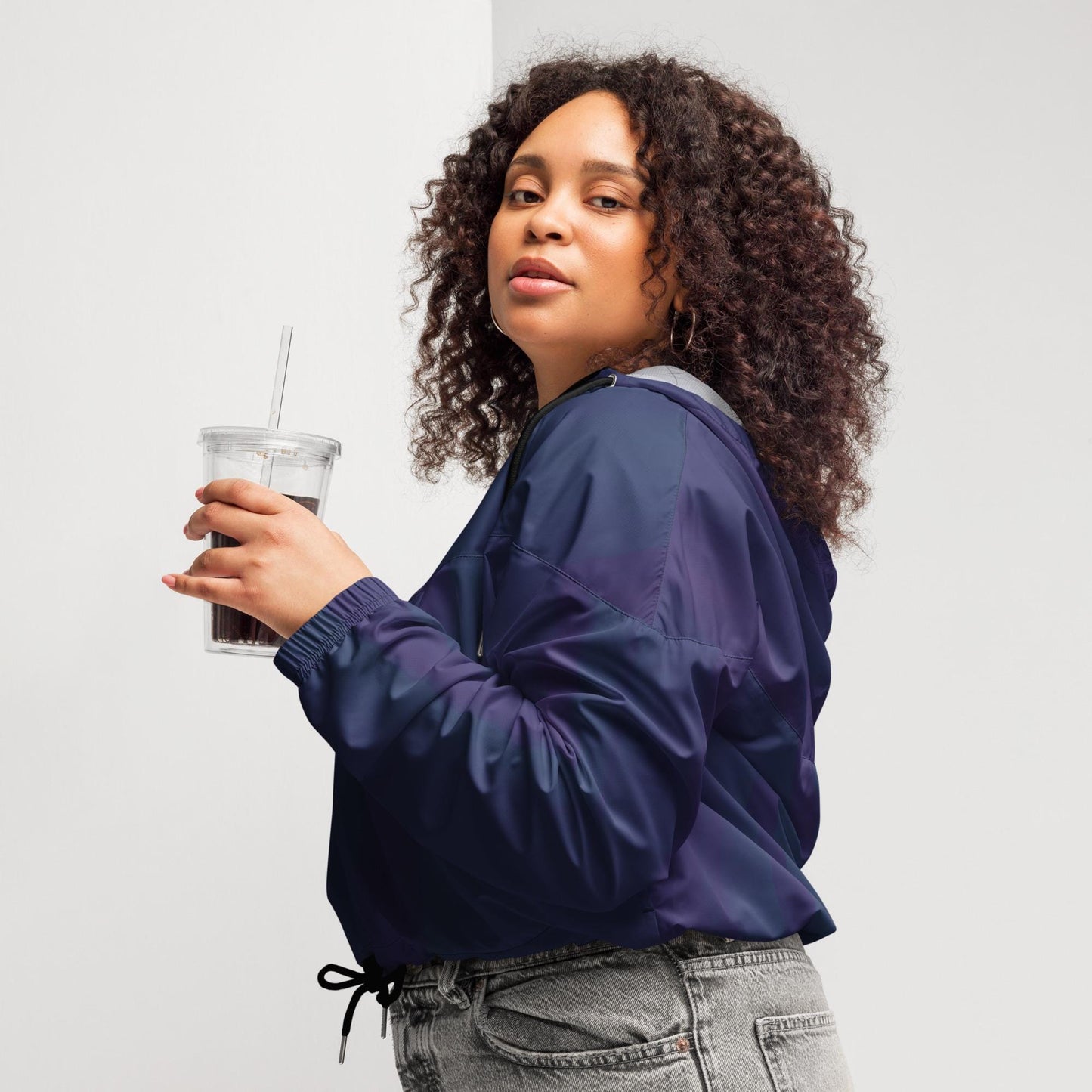 Purple Cropped Windbreaker Hoodie – Women's Water-Resistant Athletic Jacket