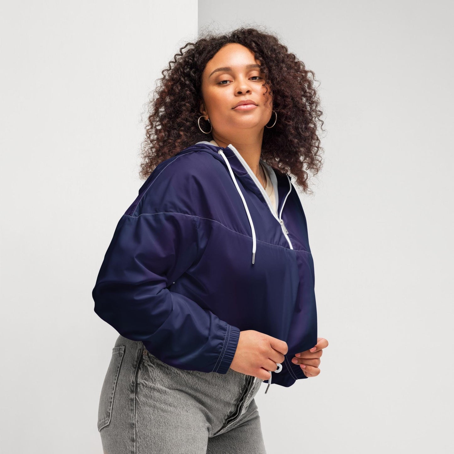 Purple Cropped Windbreaker Hoodie – Women's Water-Resistant Athletic Jacket