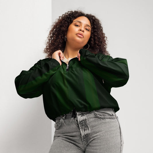 Green Cropped Windbreaker Hoodie: Water-Resistant Athletic Jacket