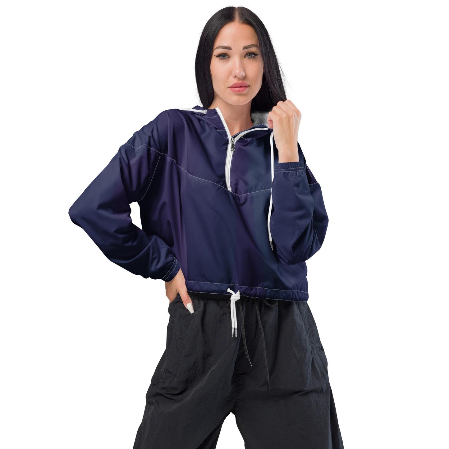Purple Cropped Windbreaker Hoodie – Women's Water-Resistant Athletic Jacket