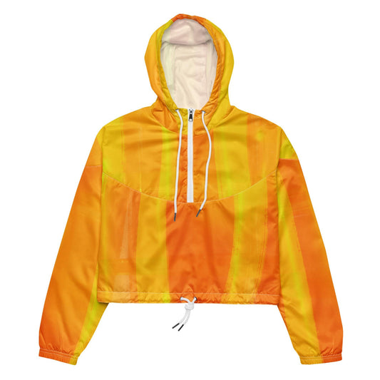 Sunshine Yellow Cropped Windbreaker: Hooded Water-Resistant Athletic Jacket