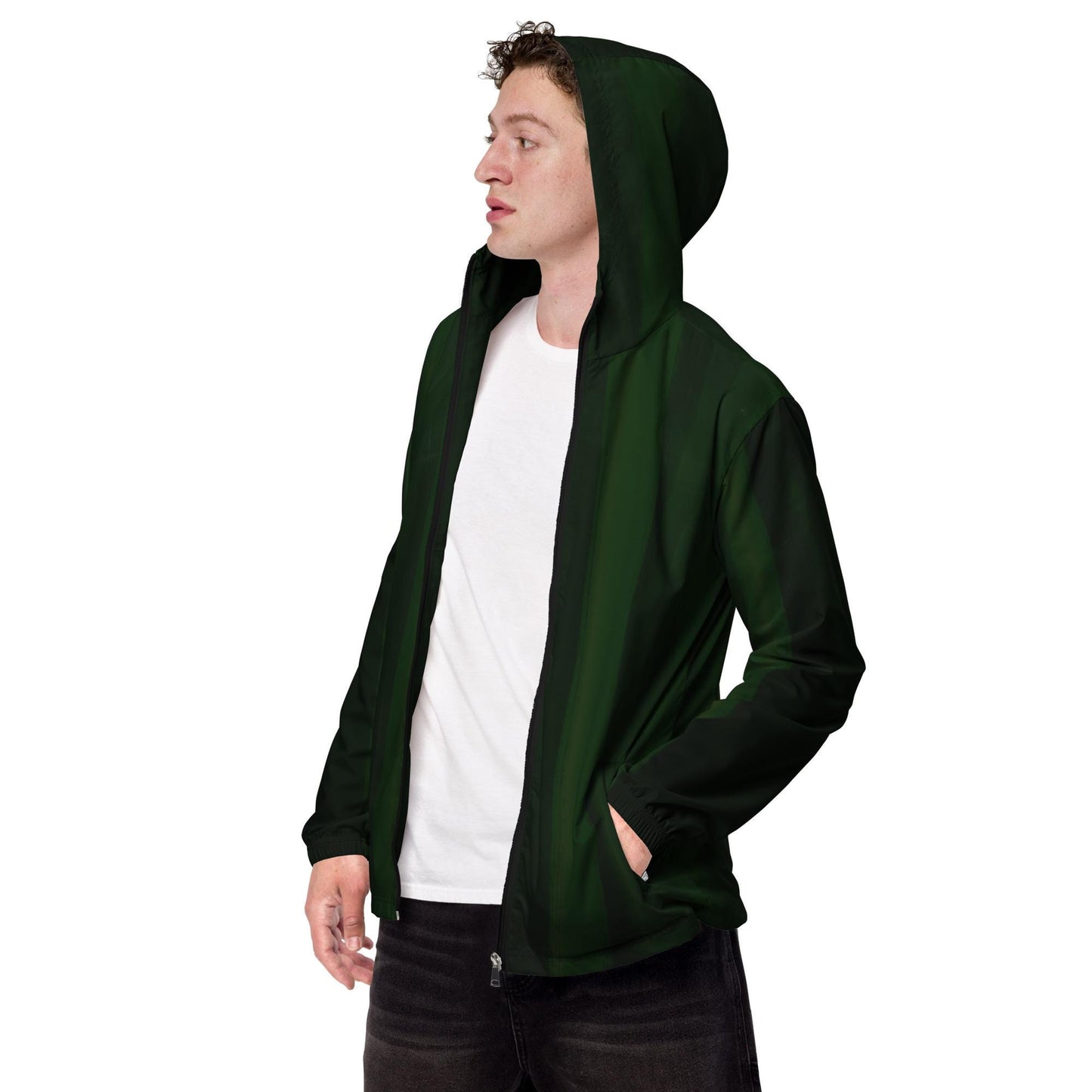 Dark Green Water-Resistant Windbreaker: Men's Lightweight Mesh-Lined Jacket