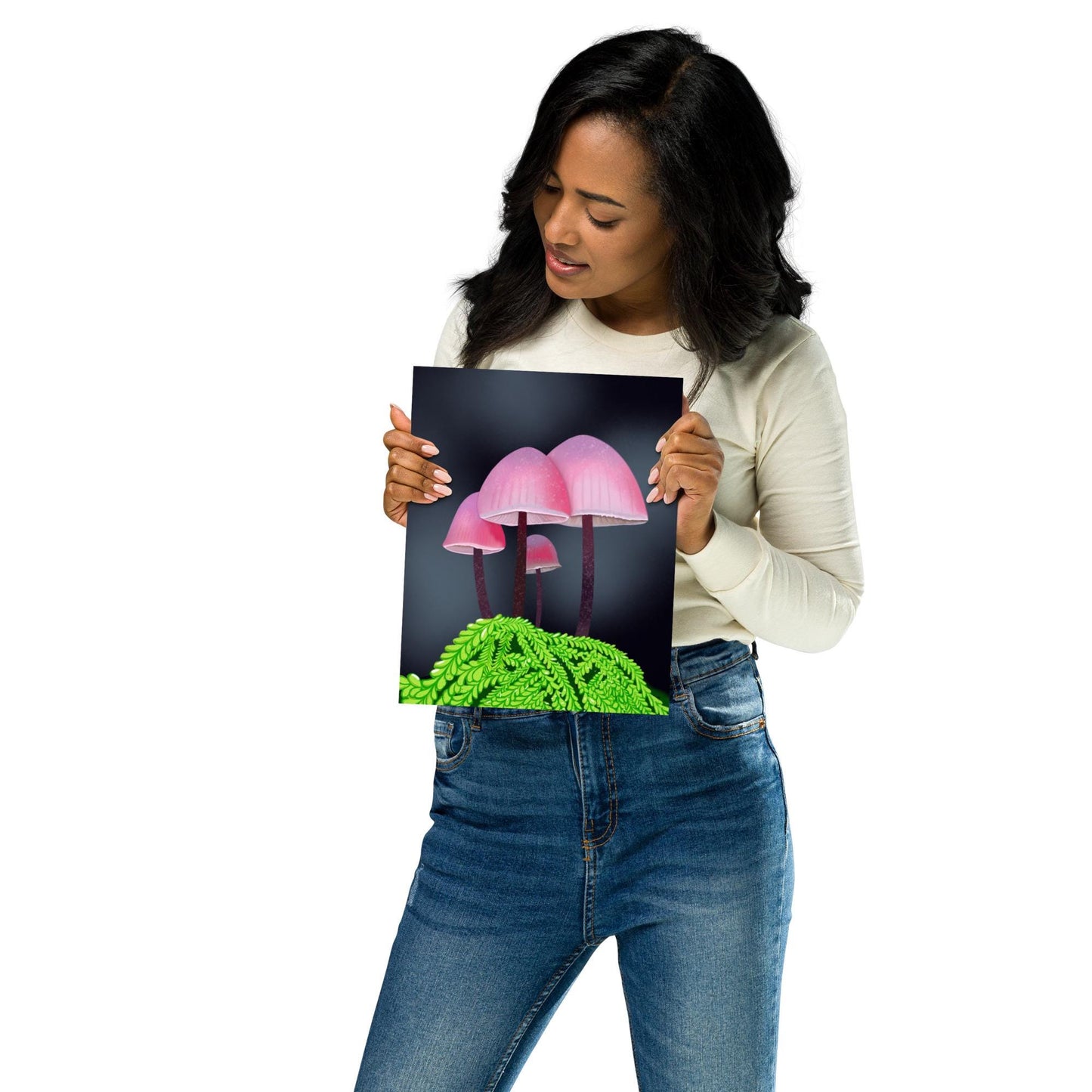 Pink Mushroom Botanical Print: Whimsical Forest Fantasy Decor