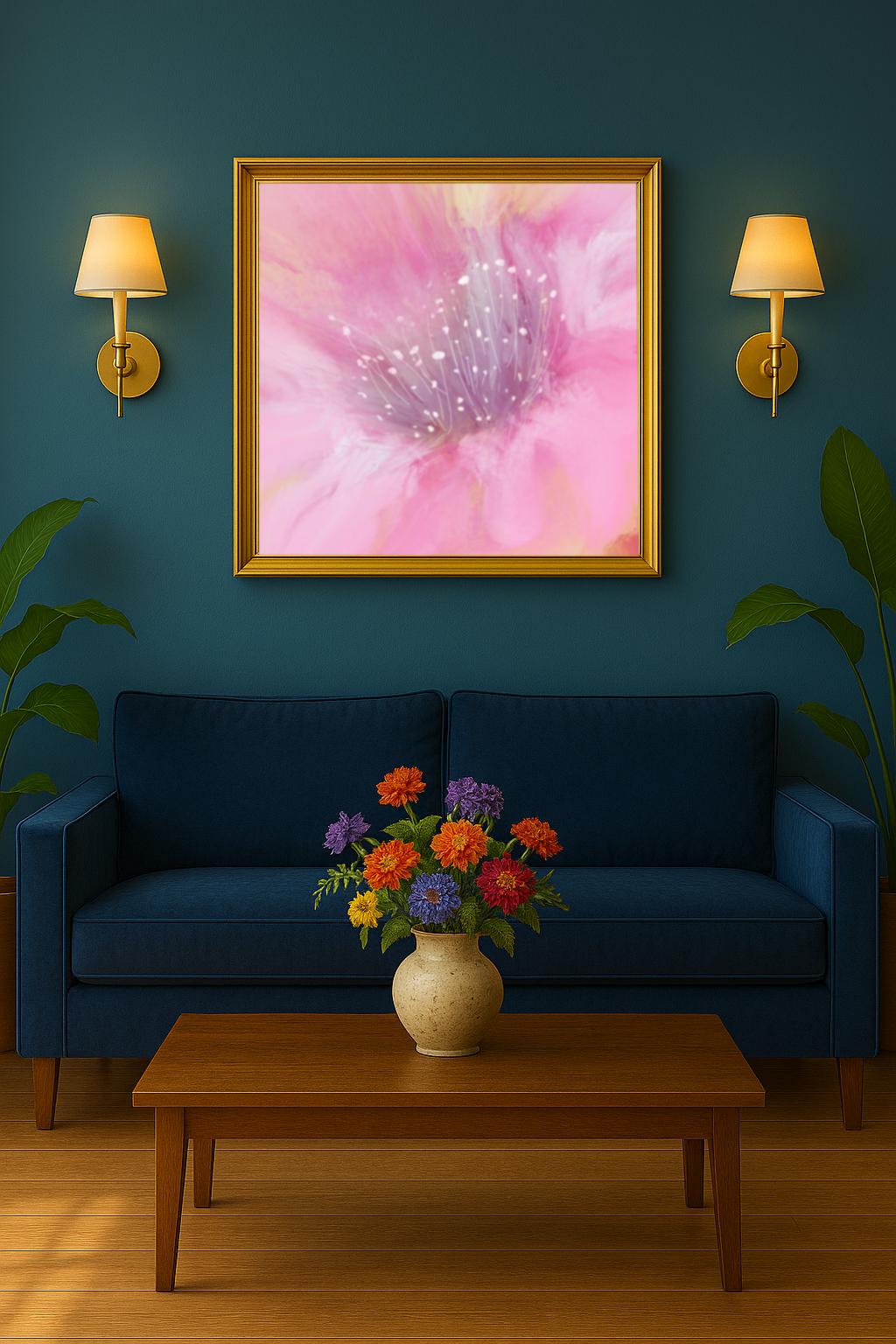 Pink Flower Impression Print: Minimalist Home Office, Living Room Decor