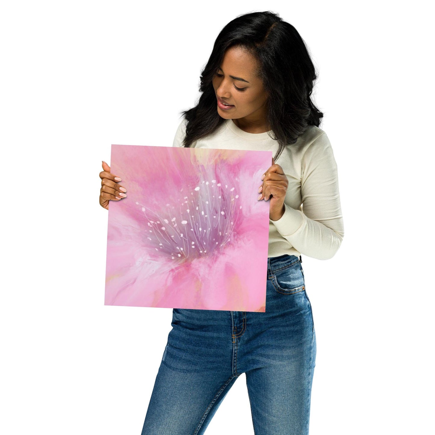 Pink Flower Impression Print: Minimalist Home Office, Living Room Decor