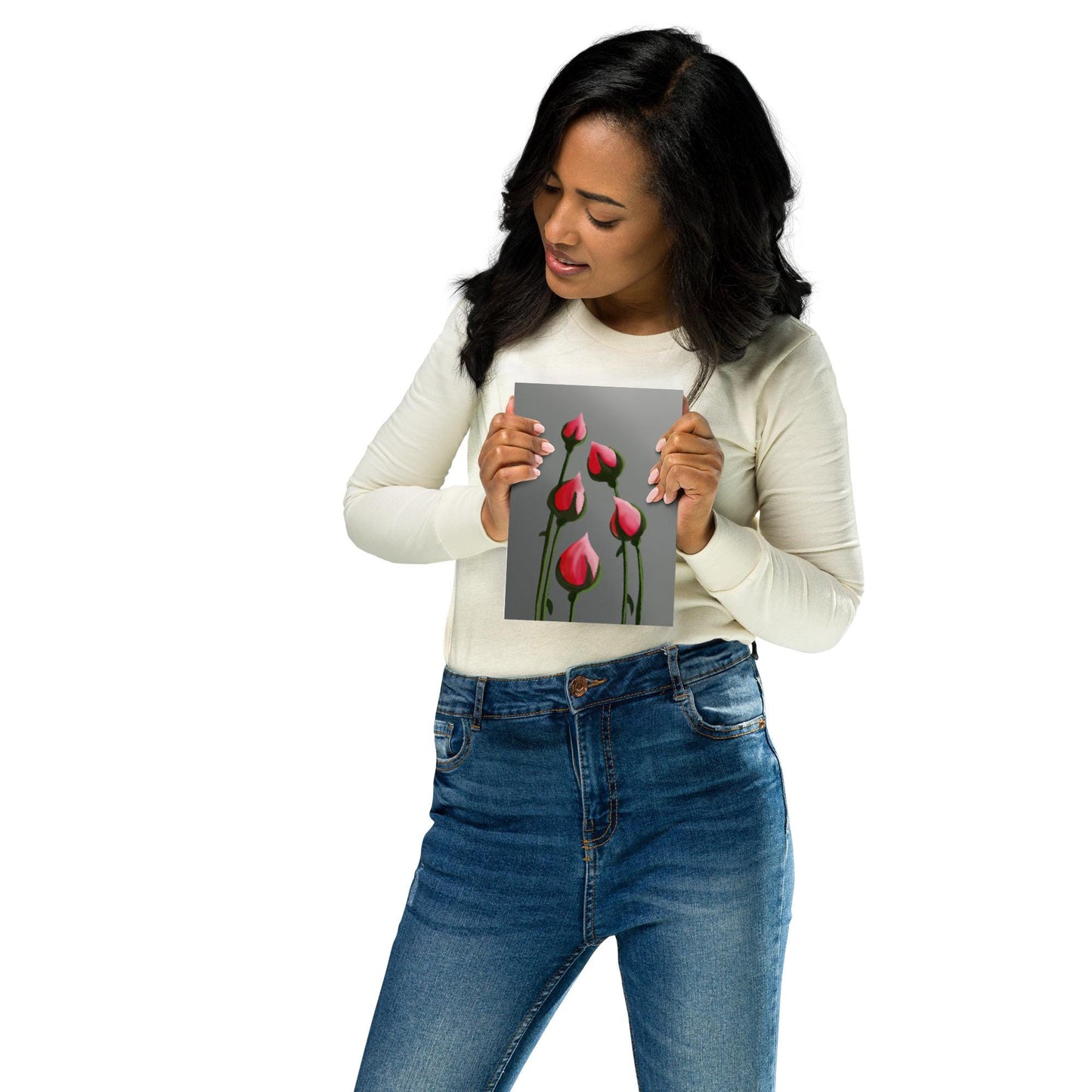 Rosebud Floral Print: Elegant Pink Rose Art, Minimalist Home Decor