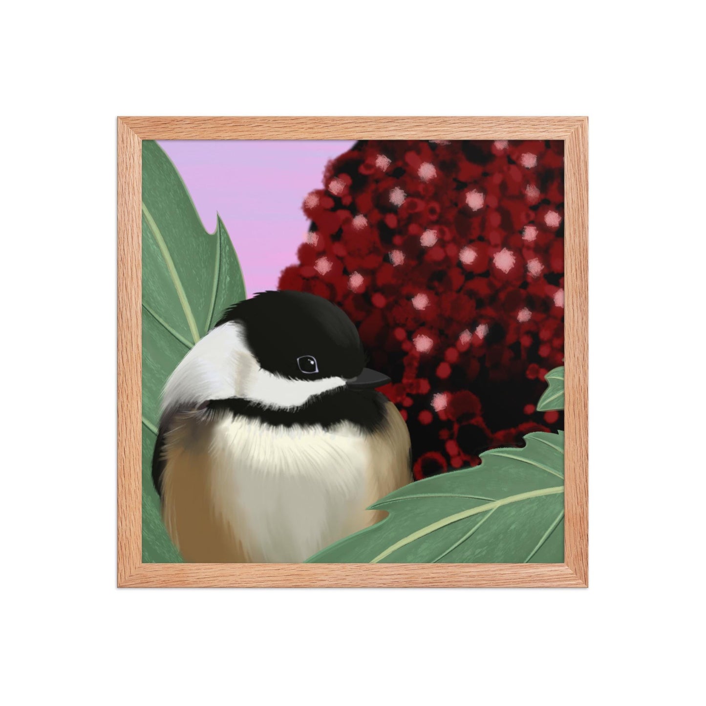 Chickadee & Sumac Tree Art Print: Hand Painted Nature Decor