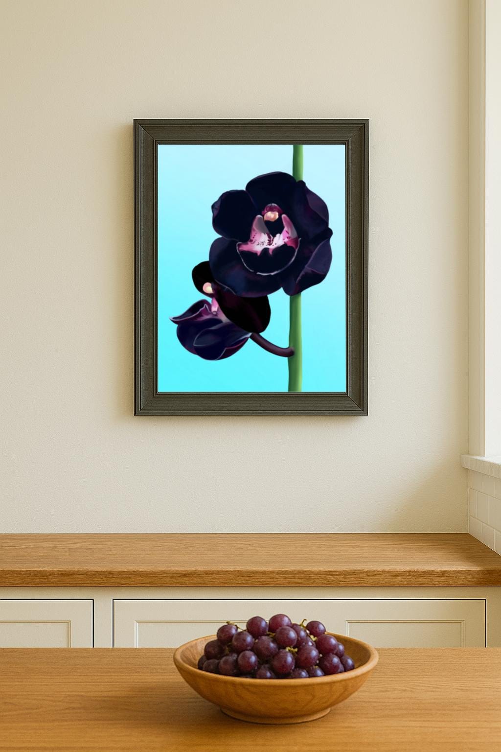 Black Orchid Art Print: Hand-Painted Floral Wall Decor