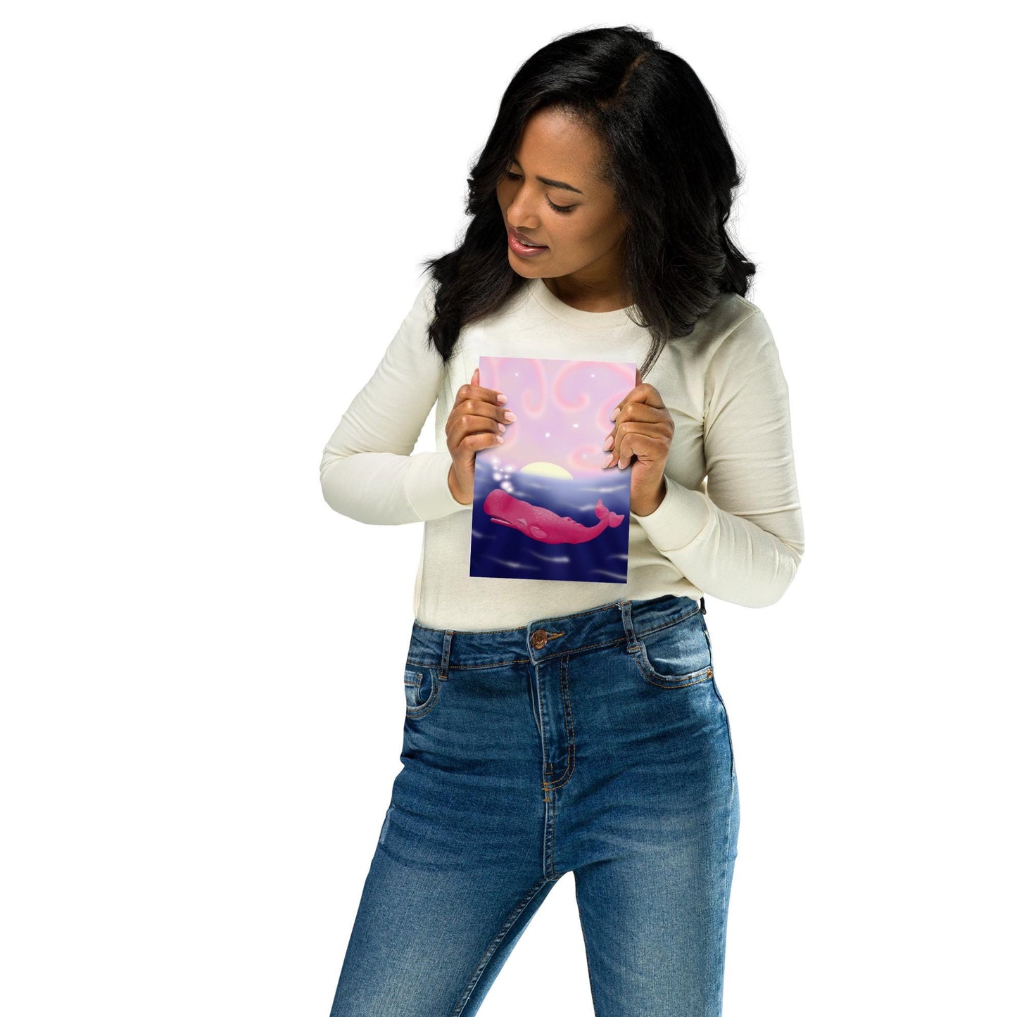 Pink Whale at Sunset – Framed or Print - Hand Painted Ocean Art Print