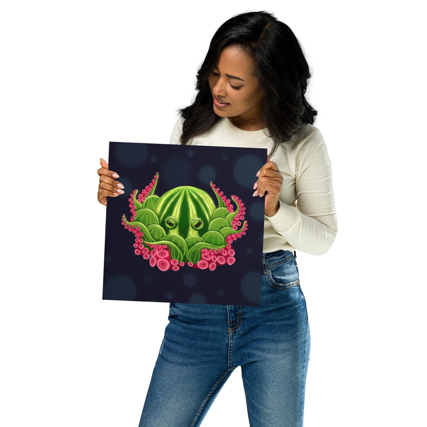 Watermelon Octopus Wall Art – Whimsical Kids’ Ocean Print for Nursery, Bedroom & Bathroom