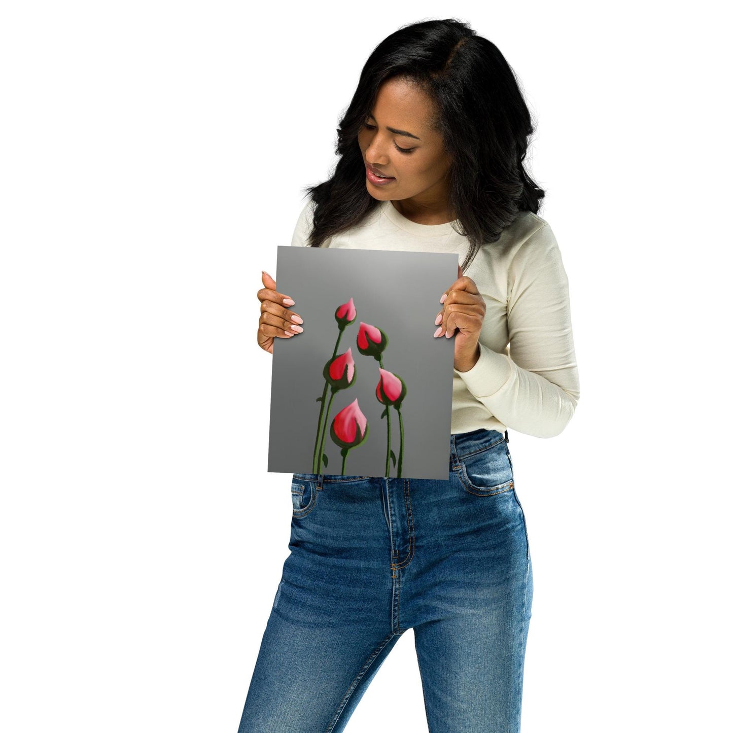 Rosebud Floral Print: Elegant Pink Rose Art, Minimalist Home Decor