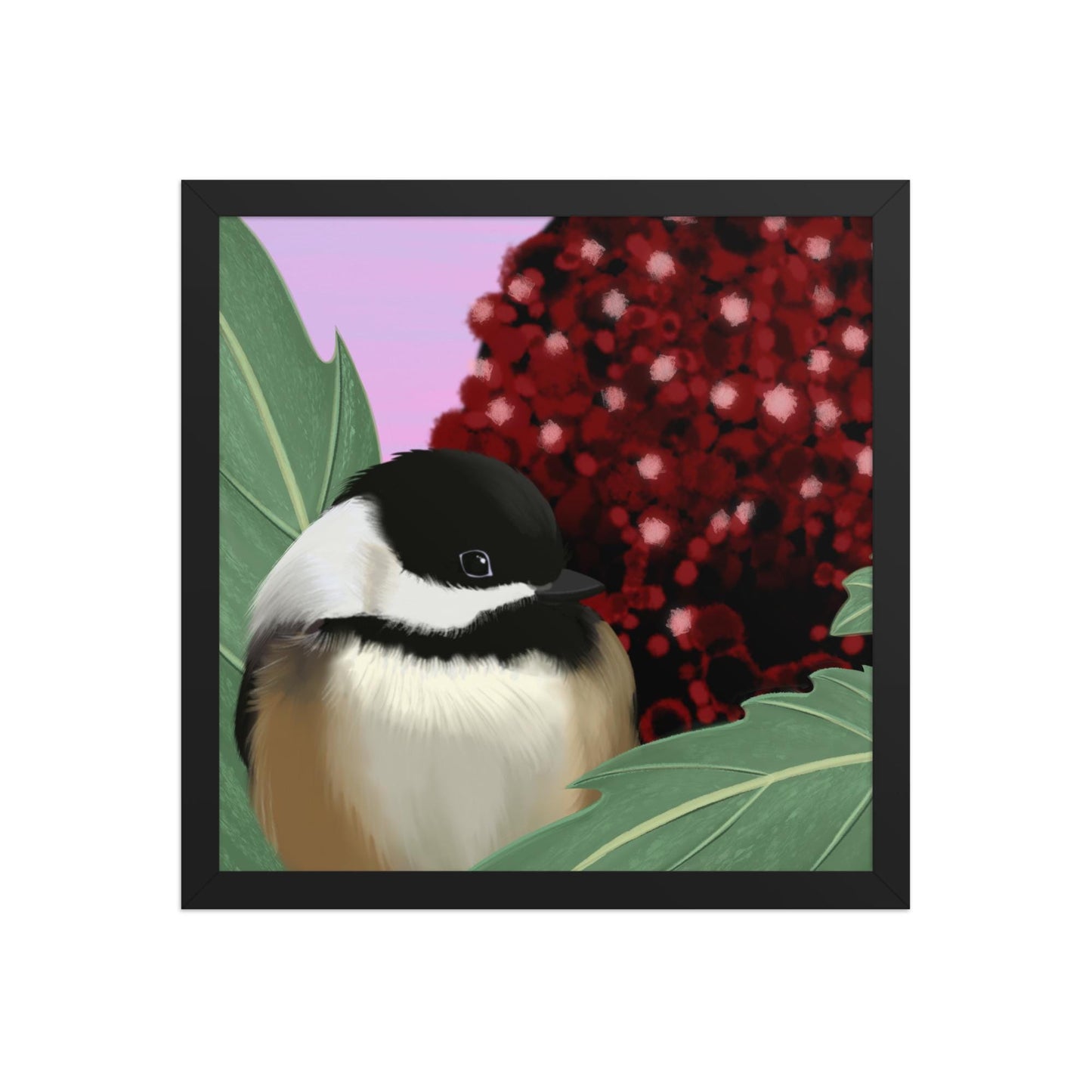 Chickadee & Sumac Tree Art Print: Hand Painted Nature Decor