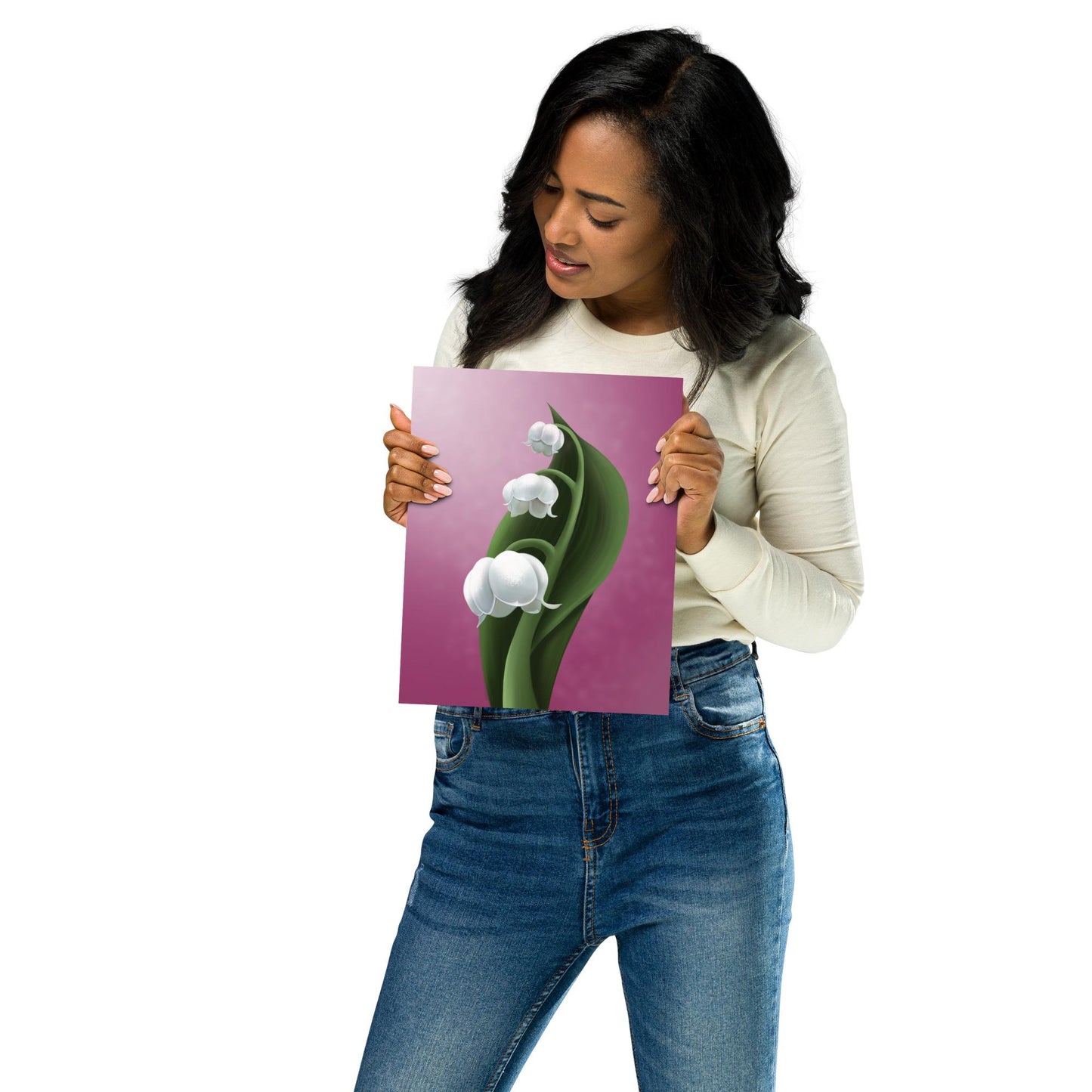 Lily of the Valley Wall Art Print – Hand Painted Botanical Illustration on Pink Background