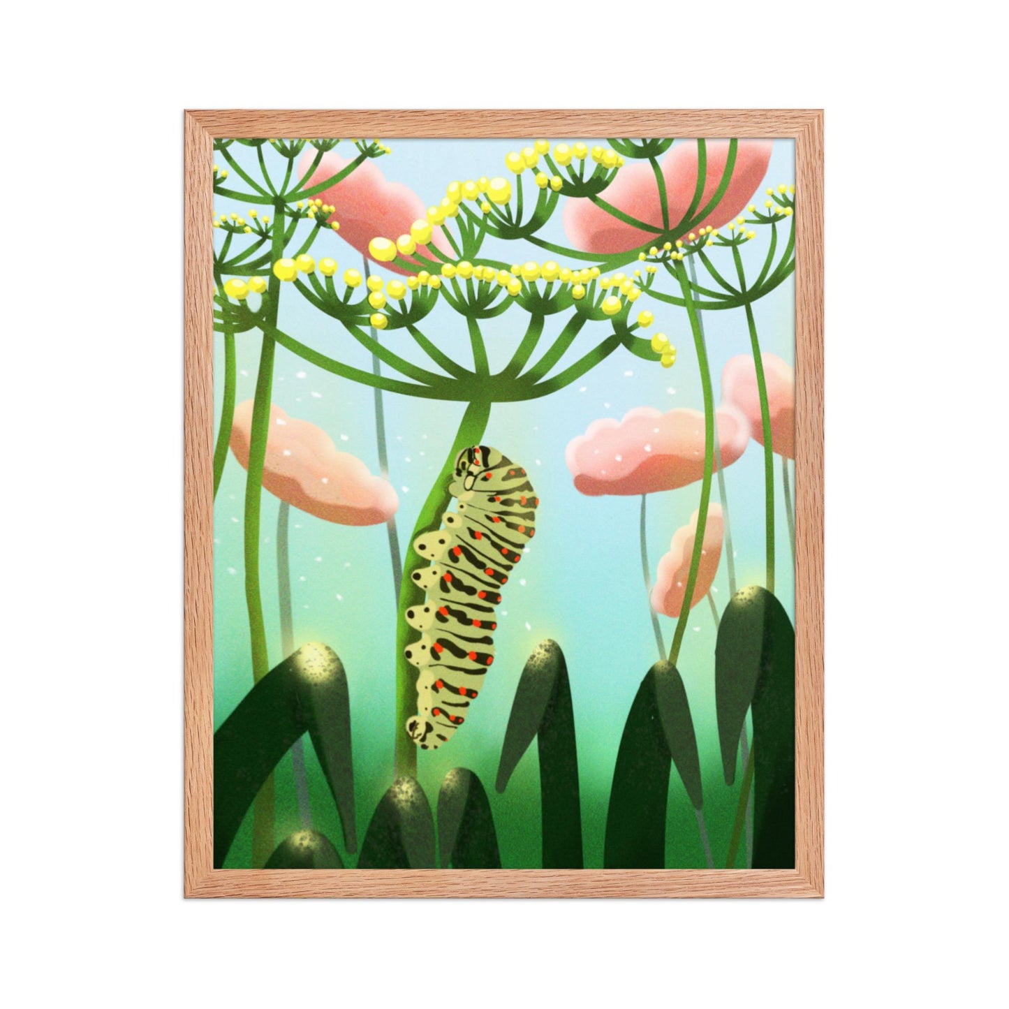 Caterpillar Art Print – Hand Painted Nature Illustration, Botanical Wall Decor, Kids Room Insect Art