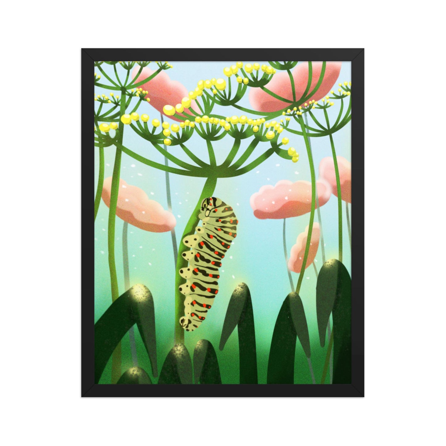 Caterpillar Art Print – Hand Painted Nature Illustration, Botanical Wall Decor, Kids Room Insect Art