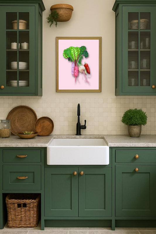 Vegetable Harvest Wall Art | Hand-Painted Botanical Print | Kitchen & Dining Décor