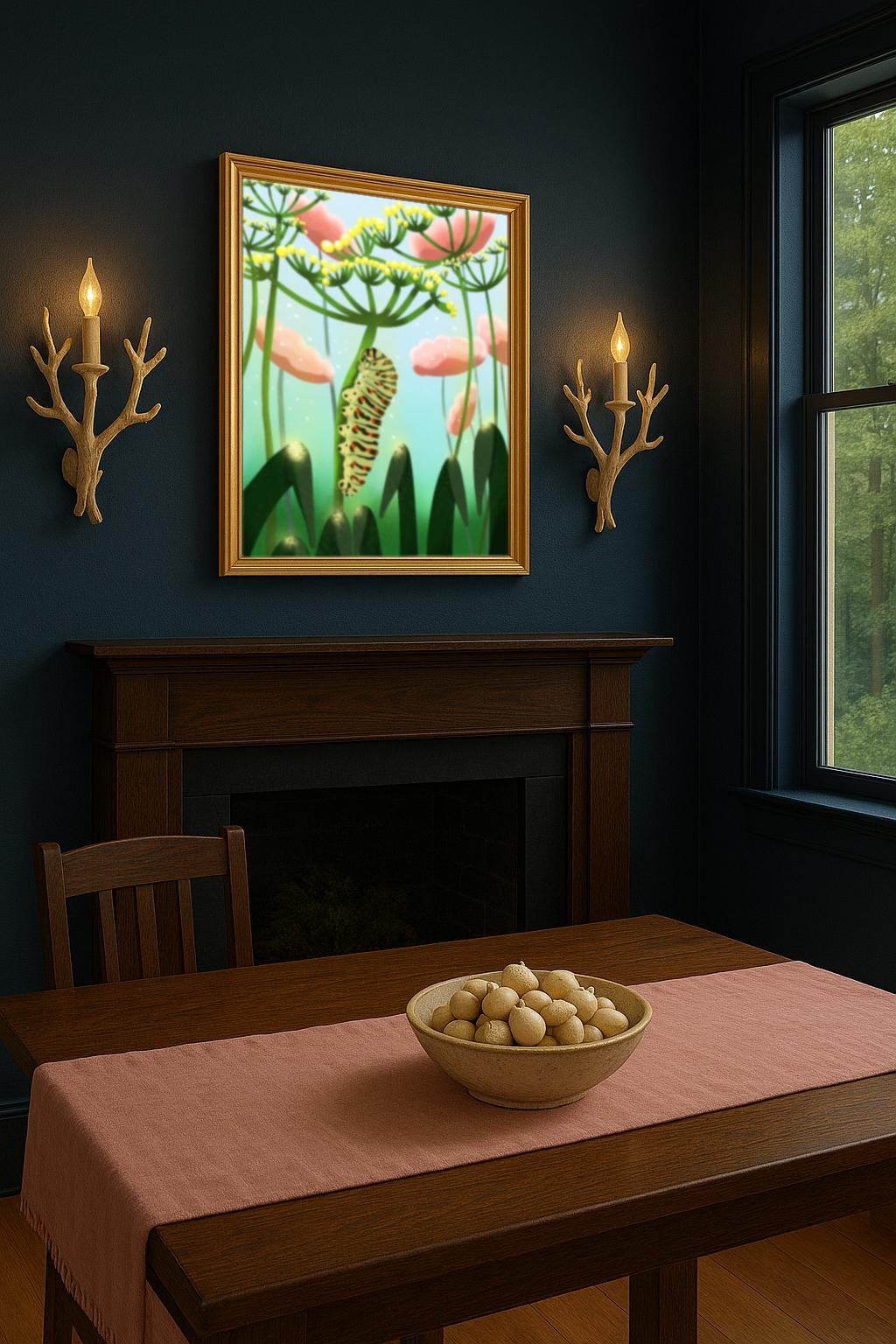 Caterpillar Art Print – Hand Painted Nature Illustration, Botanical Wall Decor, Kids Room Insect Art