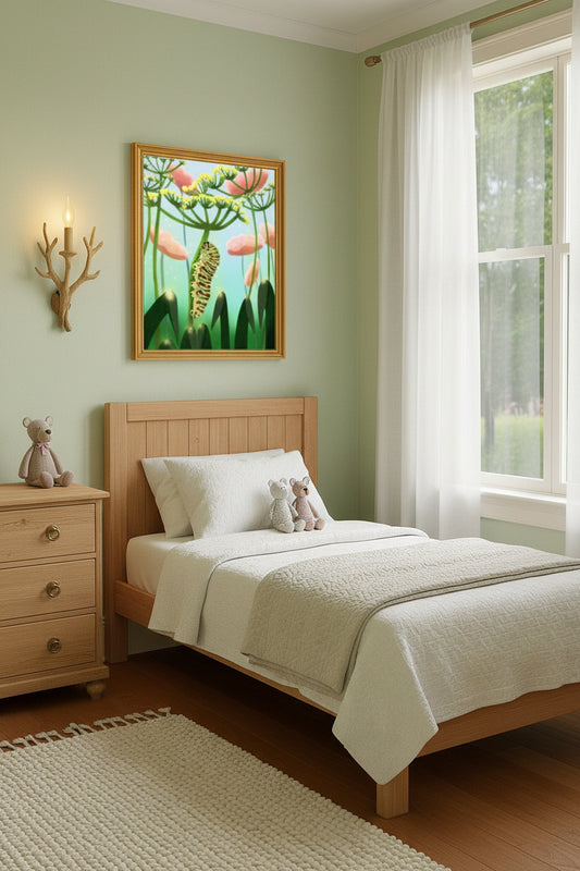 Caterpillar Art Print – Hand-Painted Botanical Wall Art | Nursery & Nature Decor