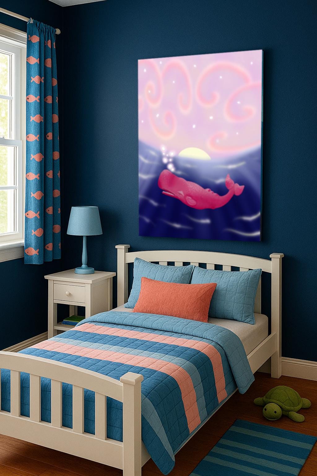 Pink Whale at Sunset – Framed or Print - Hand Painted Ocean Art Print
