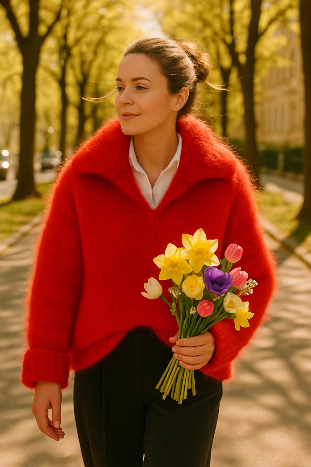 Hand Knit Red Mohair V-Neck Sweater: Oversized Luxury Pullover
