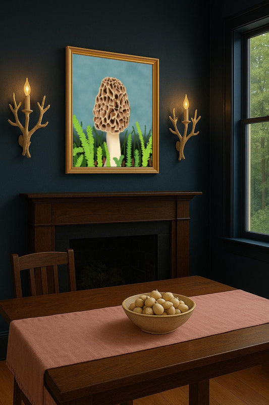 Morel Mushroom Wall Art | Hand-Painted Forest Fungi Print | Woodland Home Décor