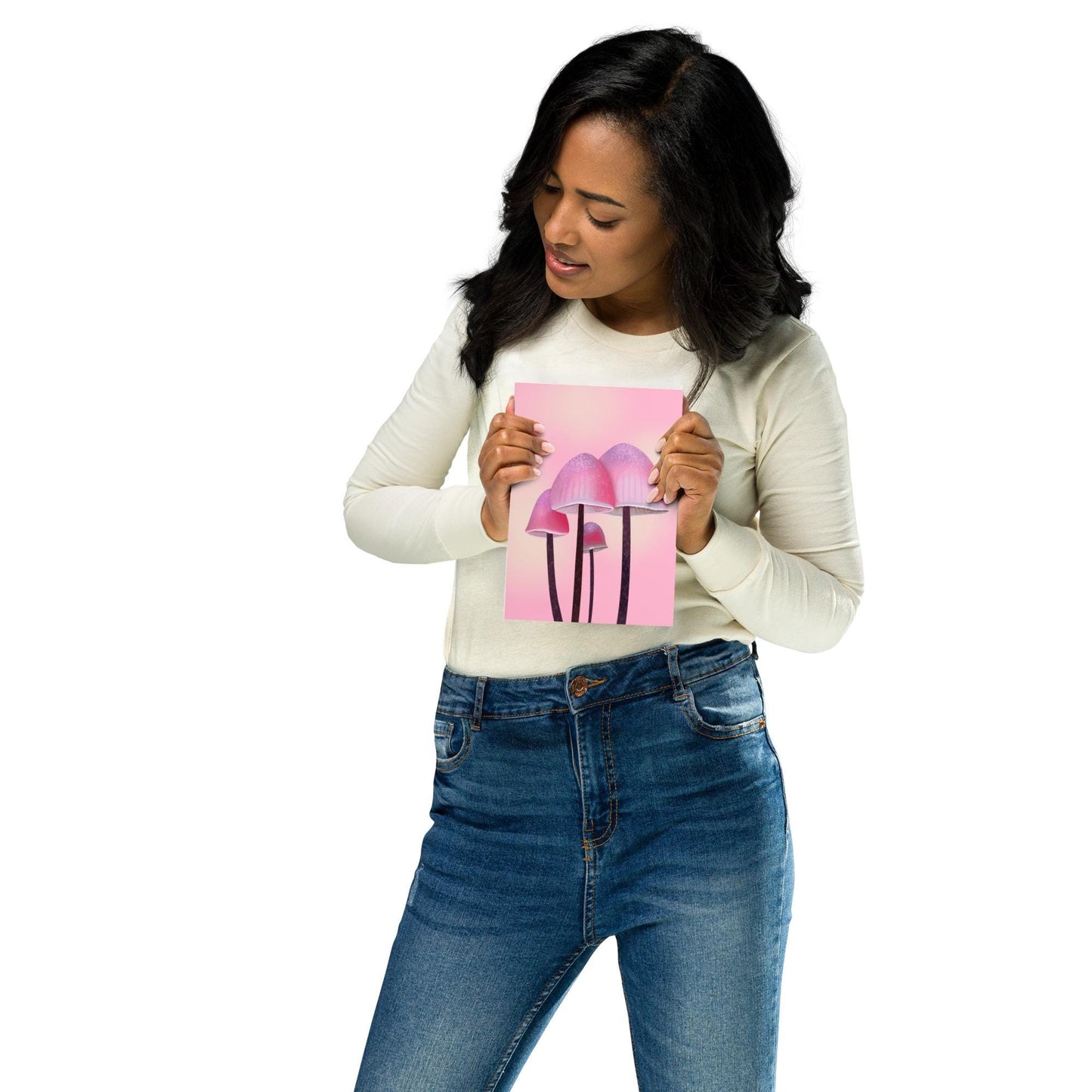 Pink Mushroom Art Print: Whimsical Fungi Botanical Decor