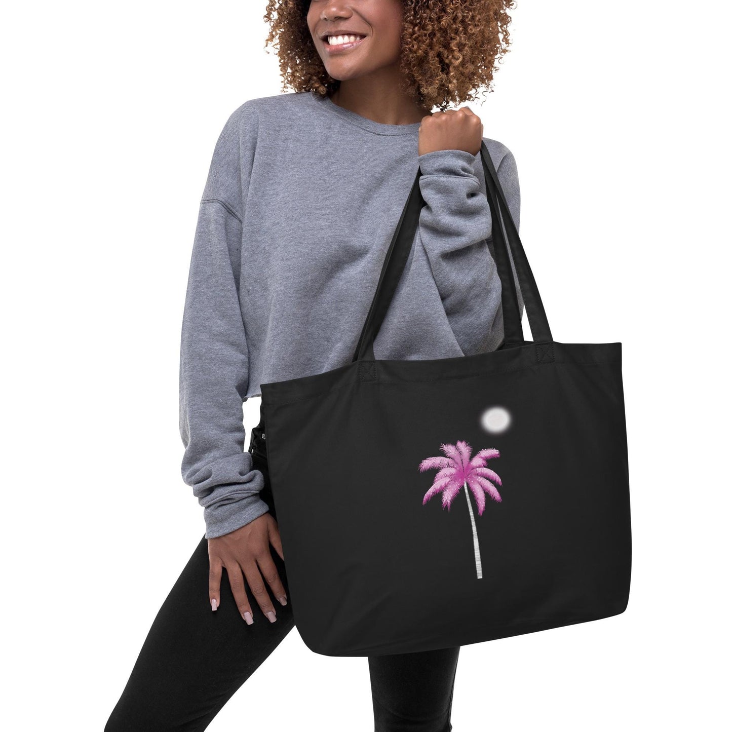 Pink Palm Tree Large Organic Cotton Tote Bag | Eco-Friendly & Reusable