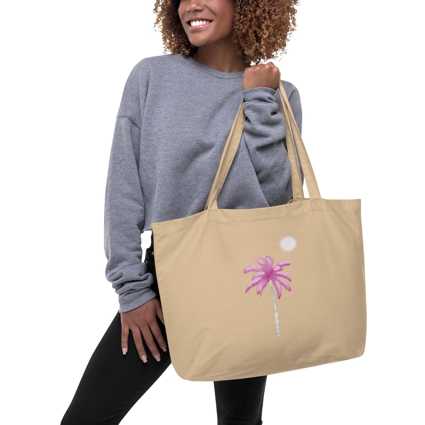 Pink Palm Tree Large Organic Cotton Tote Bag | Eco-Friendly & Reusable