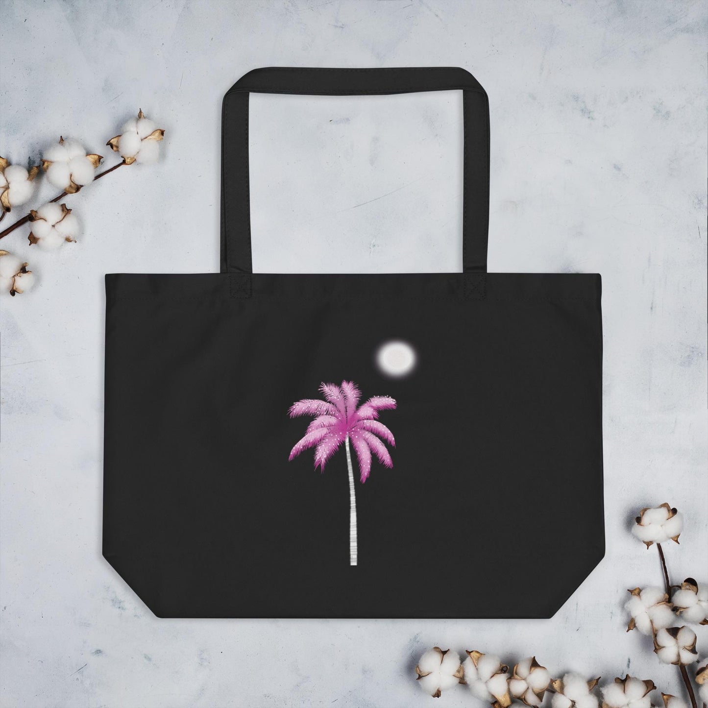 Pink Palm Tree Large Organic Cotton Tote Bag | Eco-Friendly & Reusable