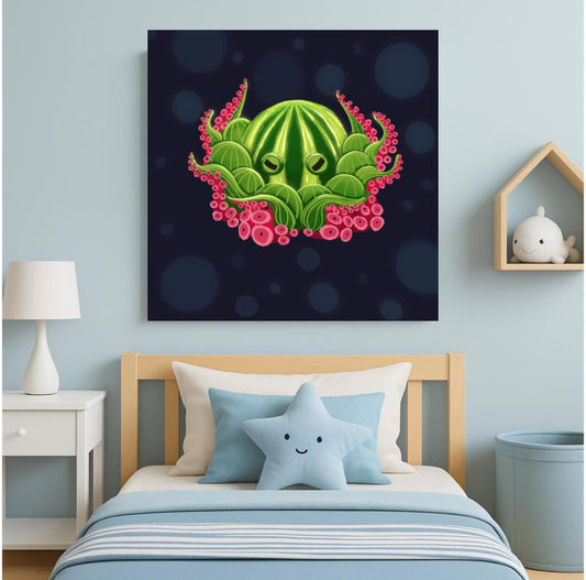 Watermelon Octopus Wall Art – Whimsical Kids’ Ocean Print for Nursery, Bedroom & Bathroom