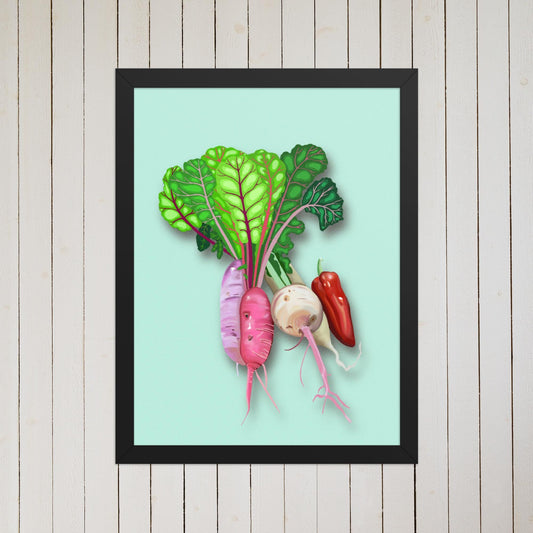Vegetable Art Print: Hand Painted Root Veggies, Kitchen Wall Decor