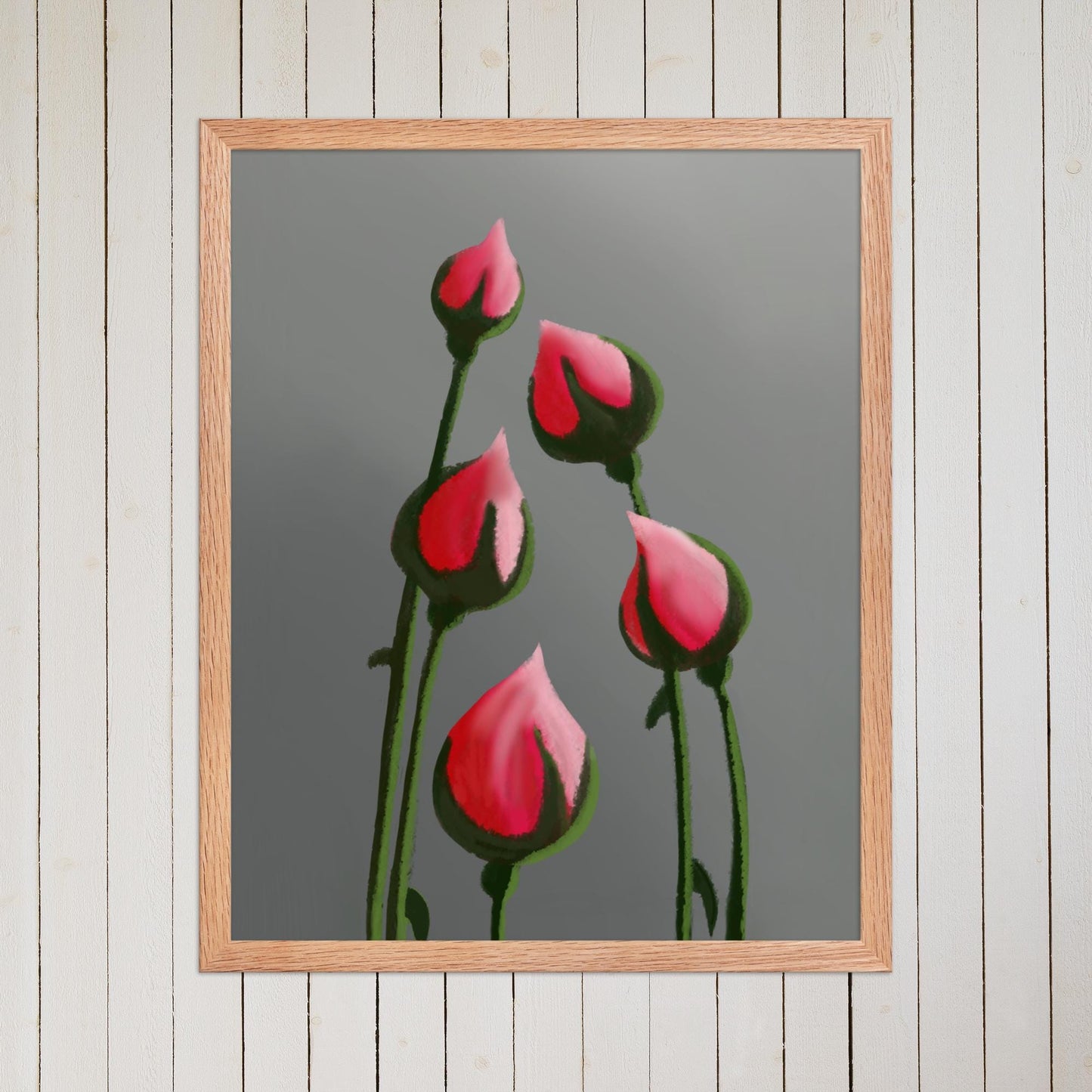 Rosebud Floral Print: Elegant Pink Rose Art, Minimalist Home Decor