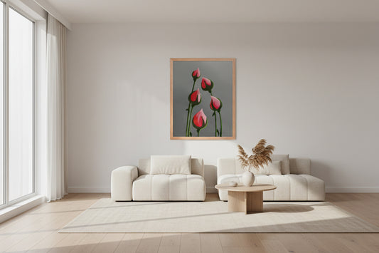 Blush in Bloom – Pink Rosebud Art Print | Minimalist Floral Wall Decor
